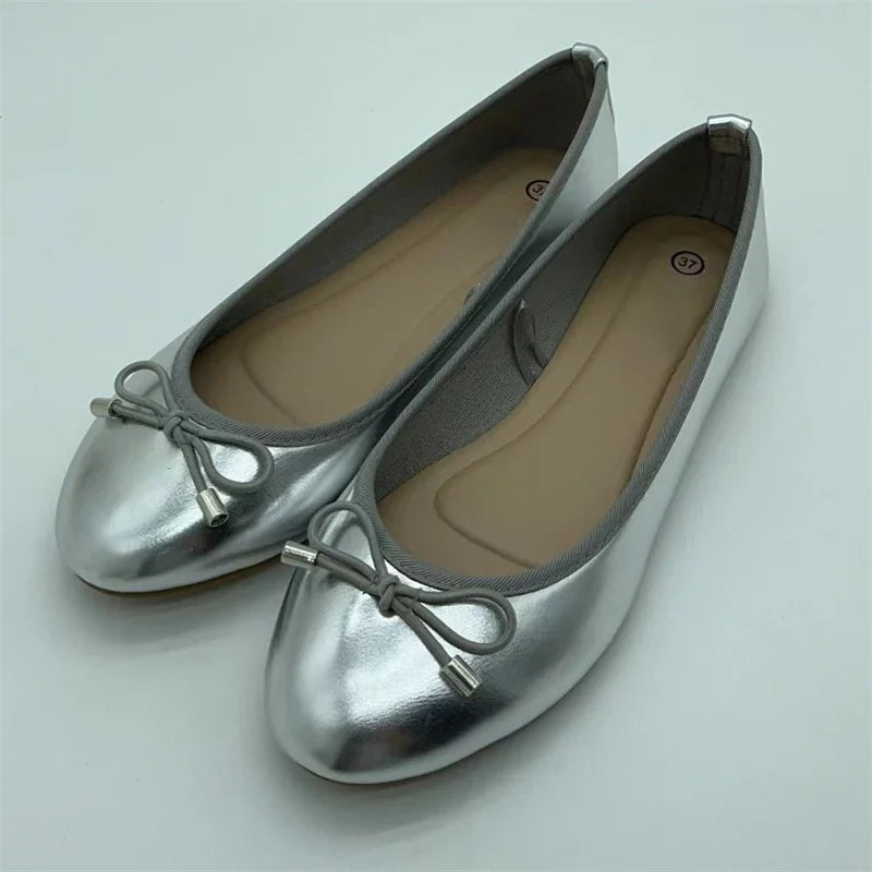 Women Metallic Flat Shoes – Quiet Luxury Chic Slip On Ballet Flats
