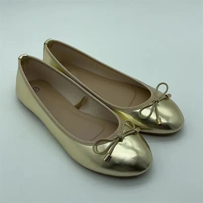 Women Metallic Flat Shoes – Quiet Luxury Chic Slip On Ballet Flats