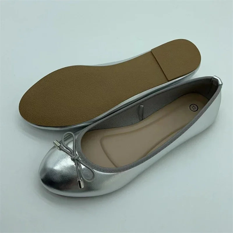 Women Metallic Flat Shoes – Quiet Luxury Chic Slip On Ballet Flats