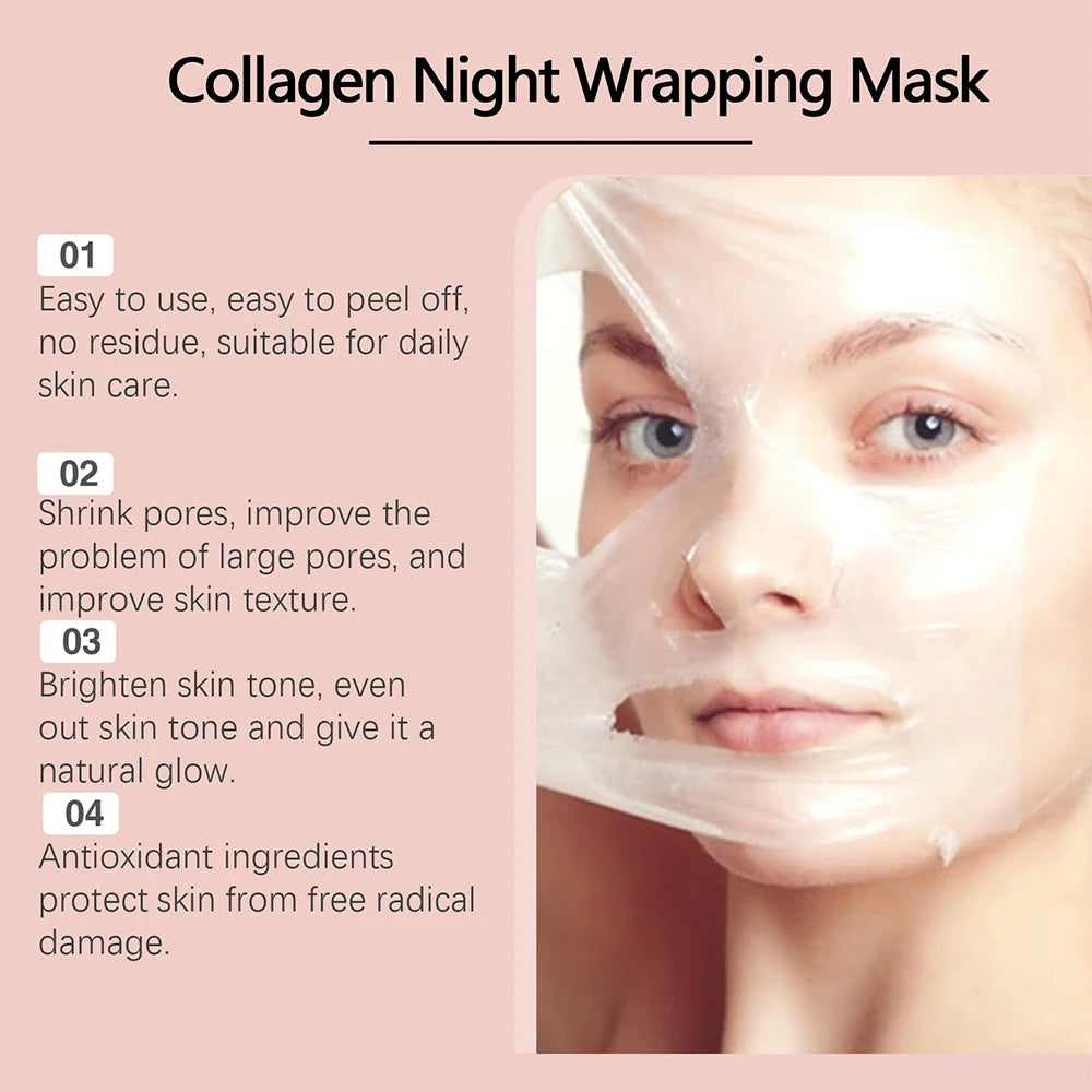 Collagen Overnight Wrapping Mask Peel Off Facial Mask Deep Hydration Korean Skincare Anti Aging Sleeping Face Mask 75g