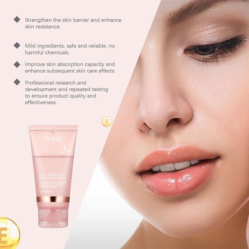 Collagen Overnight Wrapping Mask Peel Off Facial Mask Deep Hydration Korean Skincare Anti Aging Sleeping Face Mask 75g
