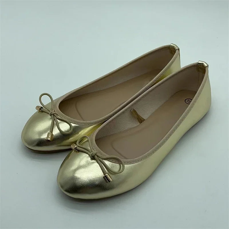 Women Metallic Flat Shoes – Quiet Luxury Chic Slip On Ballet Flats