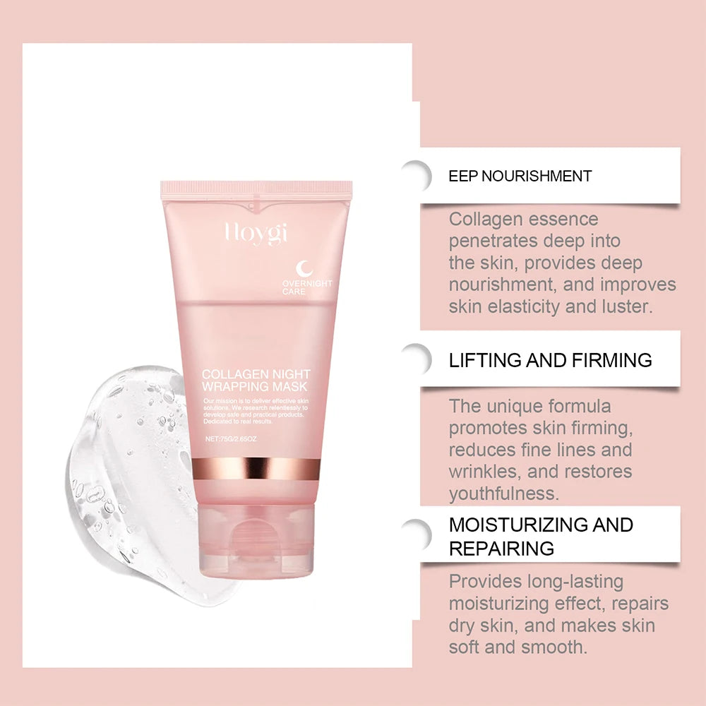 Collagen Overnight Wrapping Mask Peel Off Facial Mask Deep Hydration Korean Skincare Anti Aging Sleeping Face Mask 75g